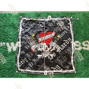 Ed Hardy Love Kills Slowly Skull Tattoo Print Square Scarf Black White Oversized